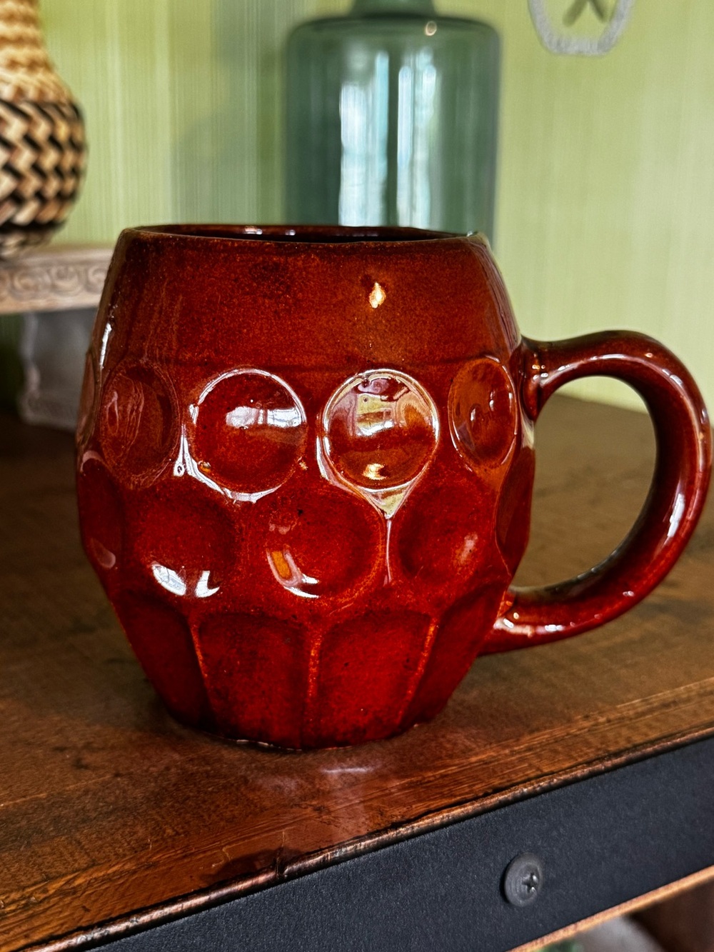 Collectible Artisan Stoneware Dimpled Thumbprint Honeycomb Glazed Coffee Mug